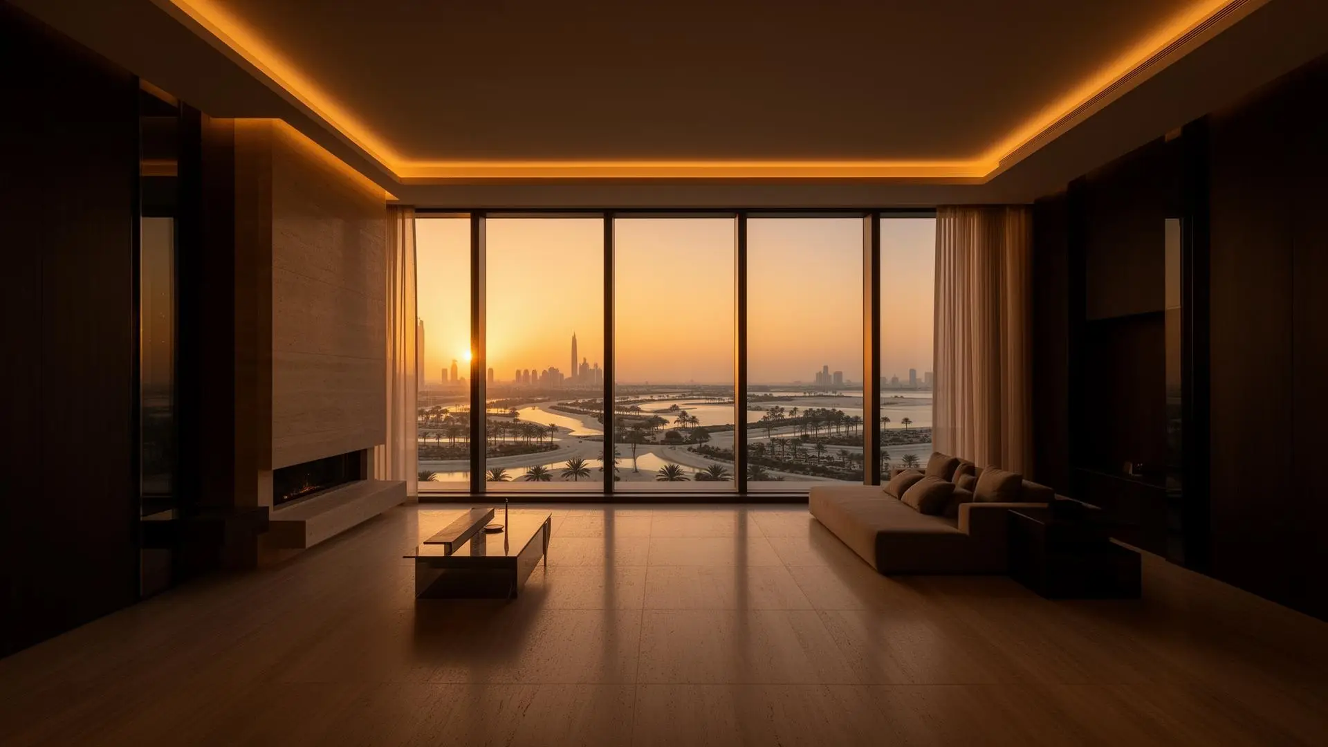 Luxury Dubai penthouse interior at dusk